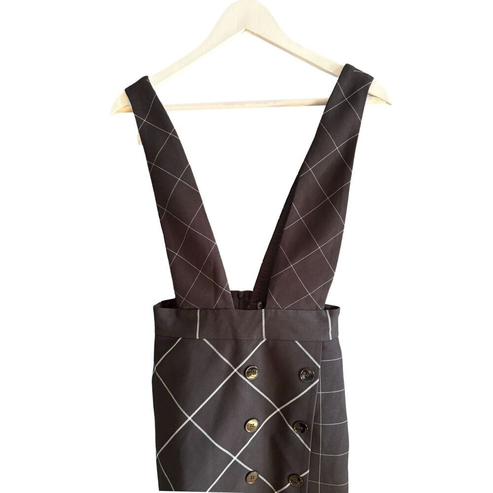 Maje NWT Joly Check Pinafore Overall Dress Black White Plaid Wrap Skirt Sz S - Picture 6 of 9